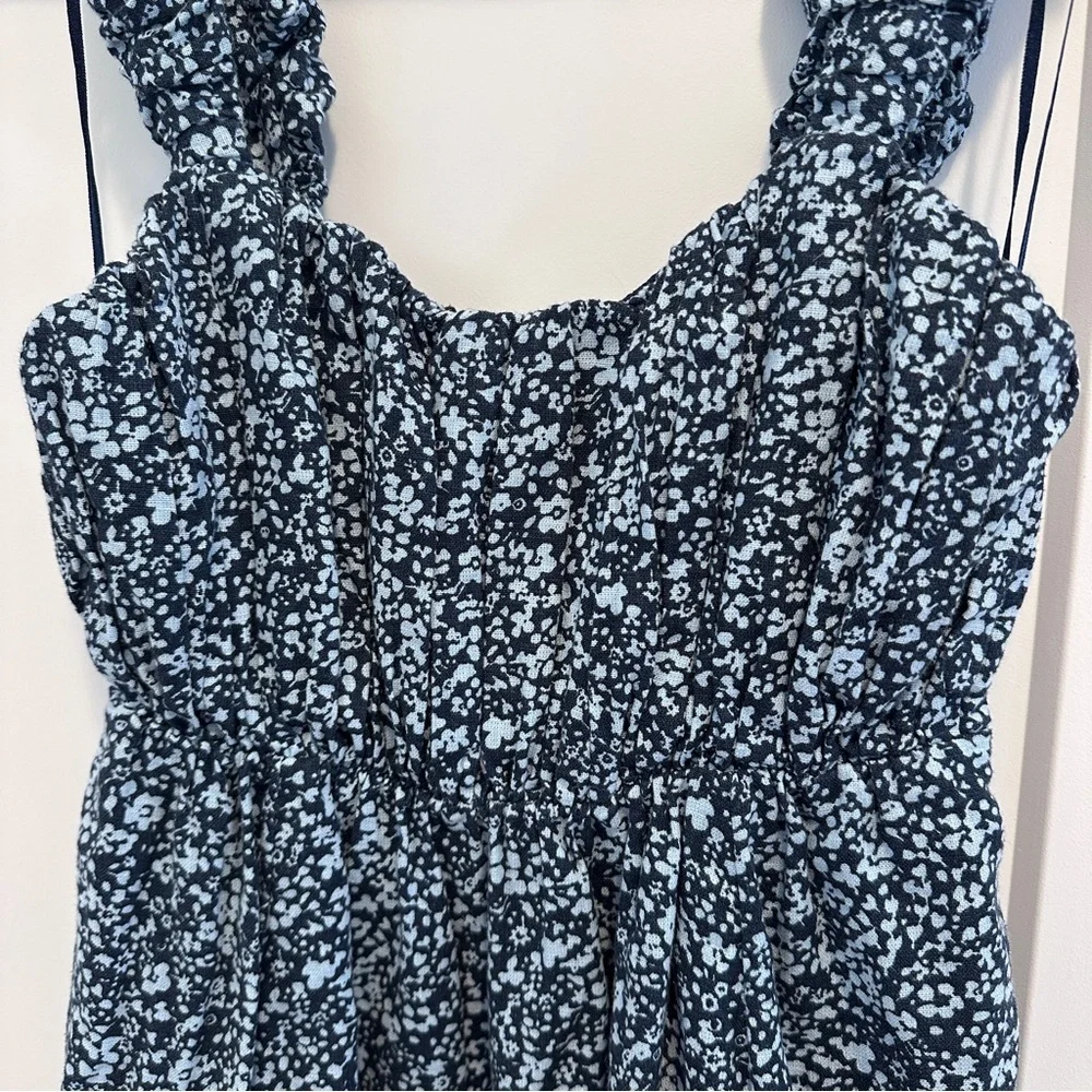 Abercrombie & Fitch Puff Strap Babydoll Mini Dress In Blue Floral Size Medium - Picture 5 of 11